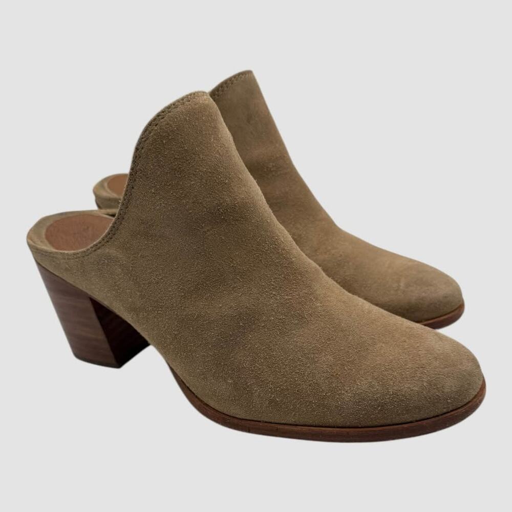 Frye Naomi Beige Suede Mules Womens   Slip on 3" Heels